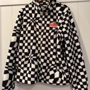 Broken Promises Black and White Checkered Fleece Performance Jacket NWT